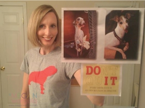 On my bathroom mirror, Lily from National Mill Dog Rescue and the quote, "Don't Quit, Do It.  Every difficulty is an opportunity in disguise."